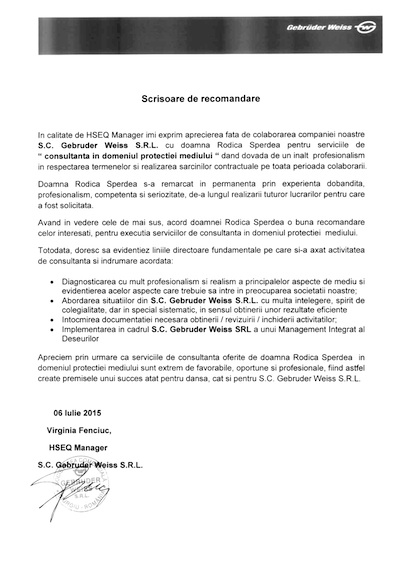 Recomandare Rodica Sperdea Gebruder Weiss